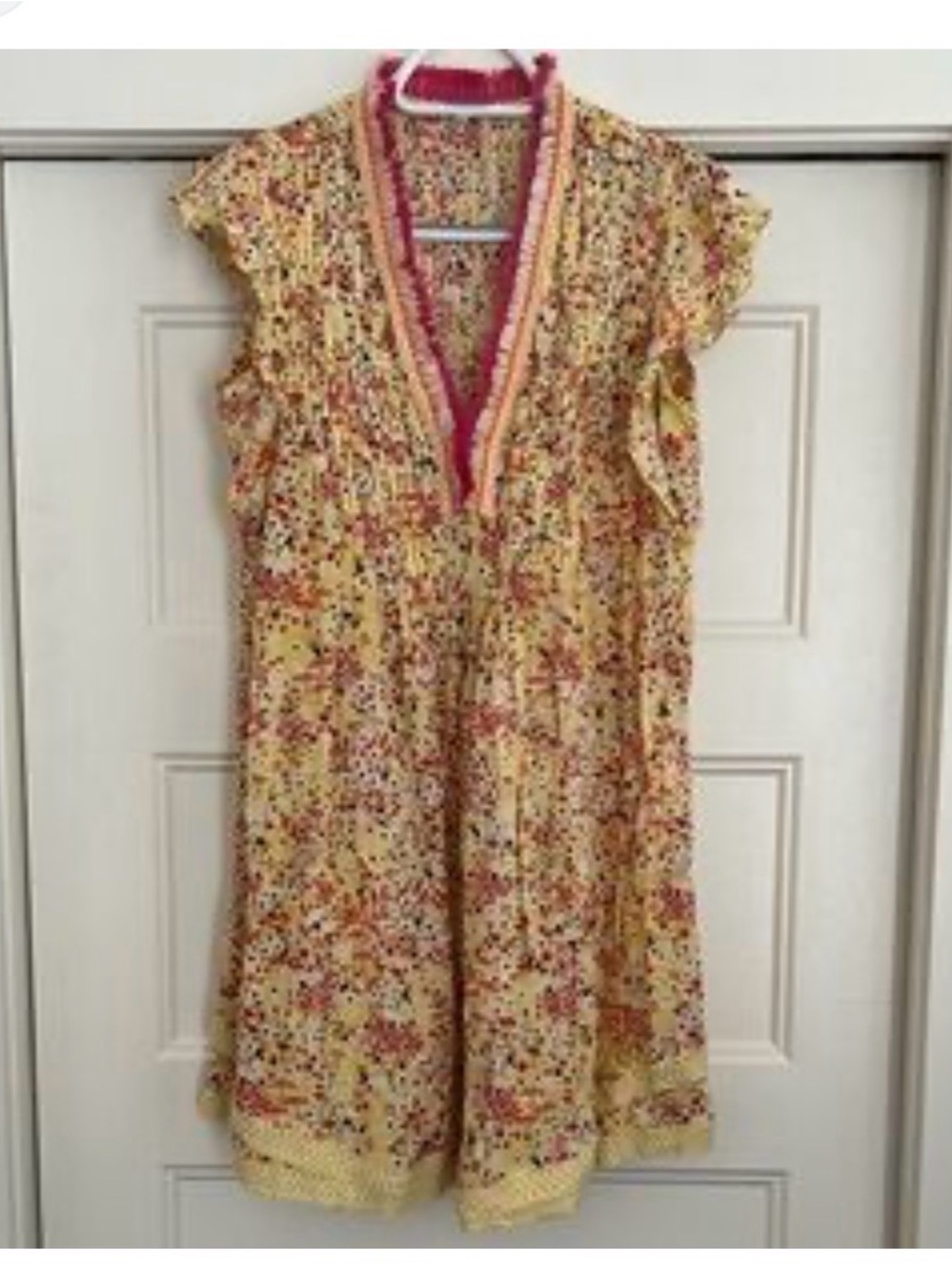 Poupette St. Barth Yellow Floral Kids Swim Coverup with Pink Trim Sasha